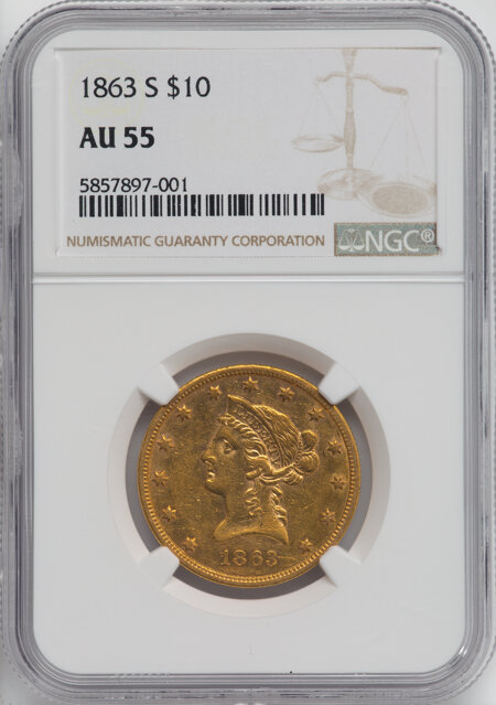 1863-S $10 55 NGC