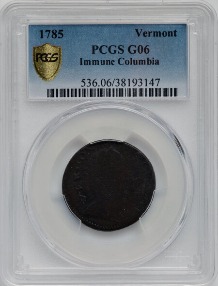 1785 Vermont Copper, Immune Columbia, BN PCGS Secure 6 PCGS
