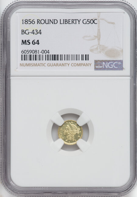 1856 Liberty Round 50 Cents, BG-434, Low R.4 64 NGC