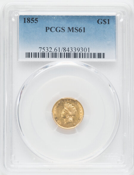 1855 G$1 Type Two, MS 61 PCGS