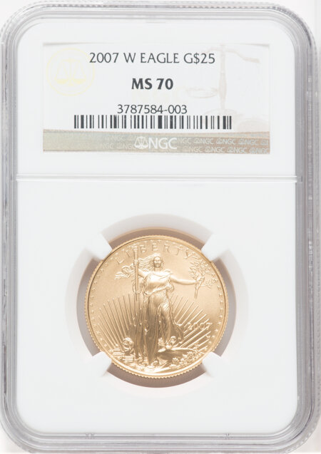 2007-W $25 Half-Ounce Gold Eagle, Burnished, SP 70 NGC