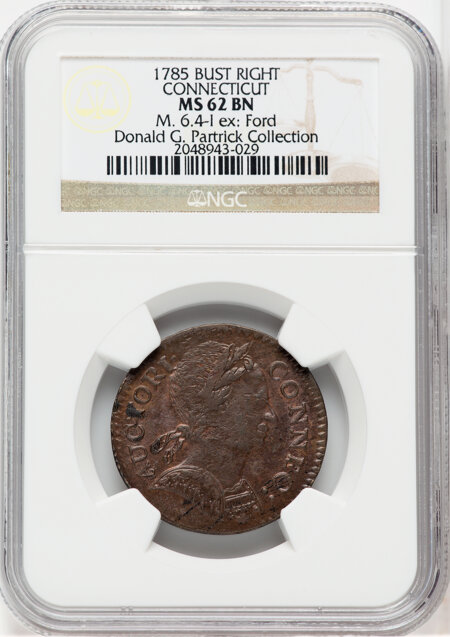 1785 Connecticut Copper, Bust Right, MS, BN 62 NGC