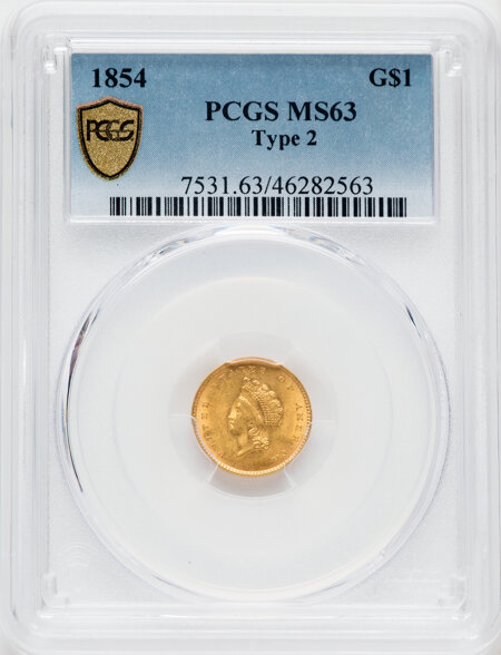 1854 G$1 Type Two PCGS Secure 63 PCGS
