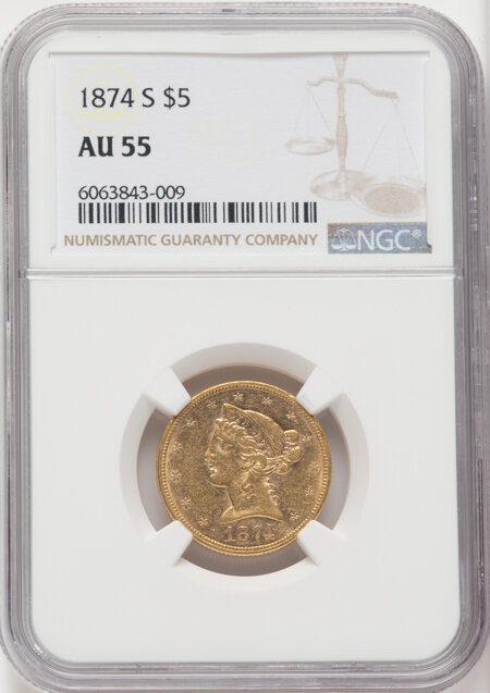 1874-S $5 55 NGC