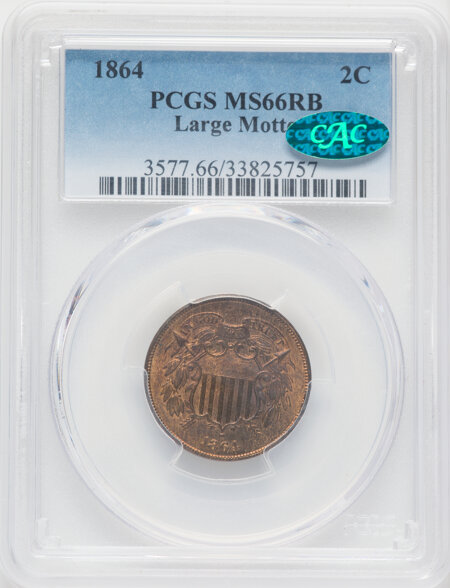 1864 Large Motto, RB CAC 66 PCGS