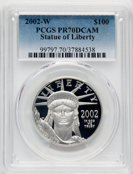 2002-W $100 One-Ounce Platinum Eagle, Statue of Liberty, PR, DC 70 PCGS