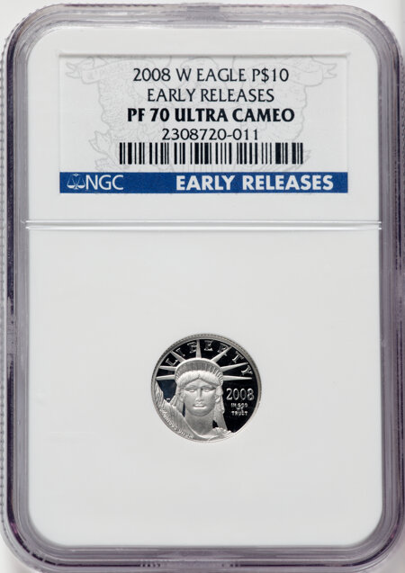 2008-W $10 Tenth-Ounce Platinum Eagle, PR, DC 70 NGC