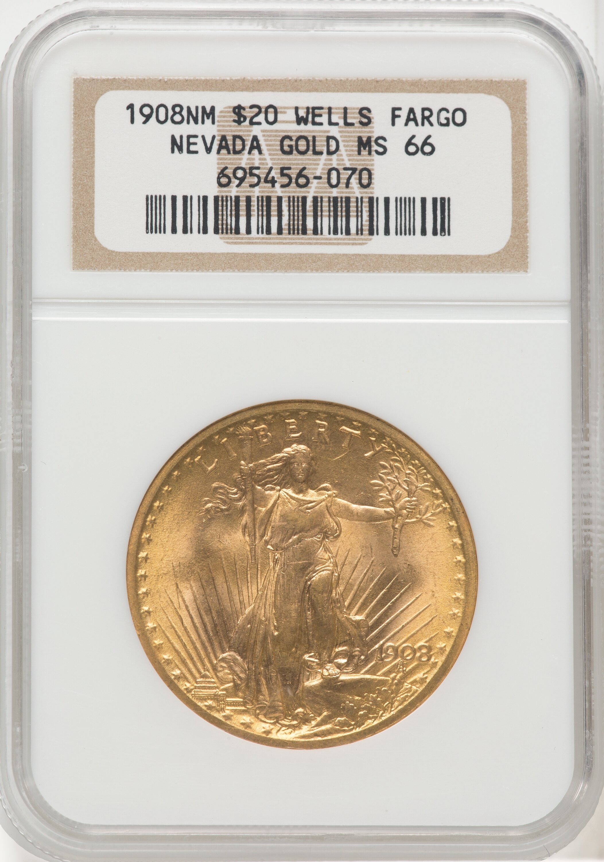 1908 NM $20 Wells Fargo 66 NGC