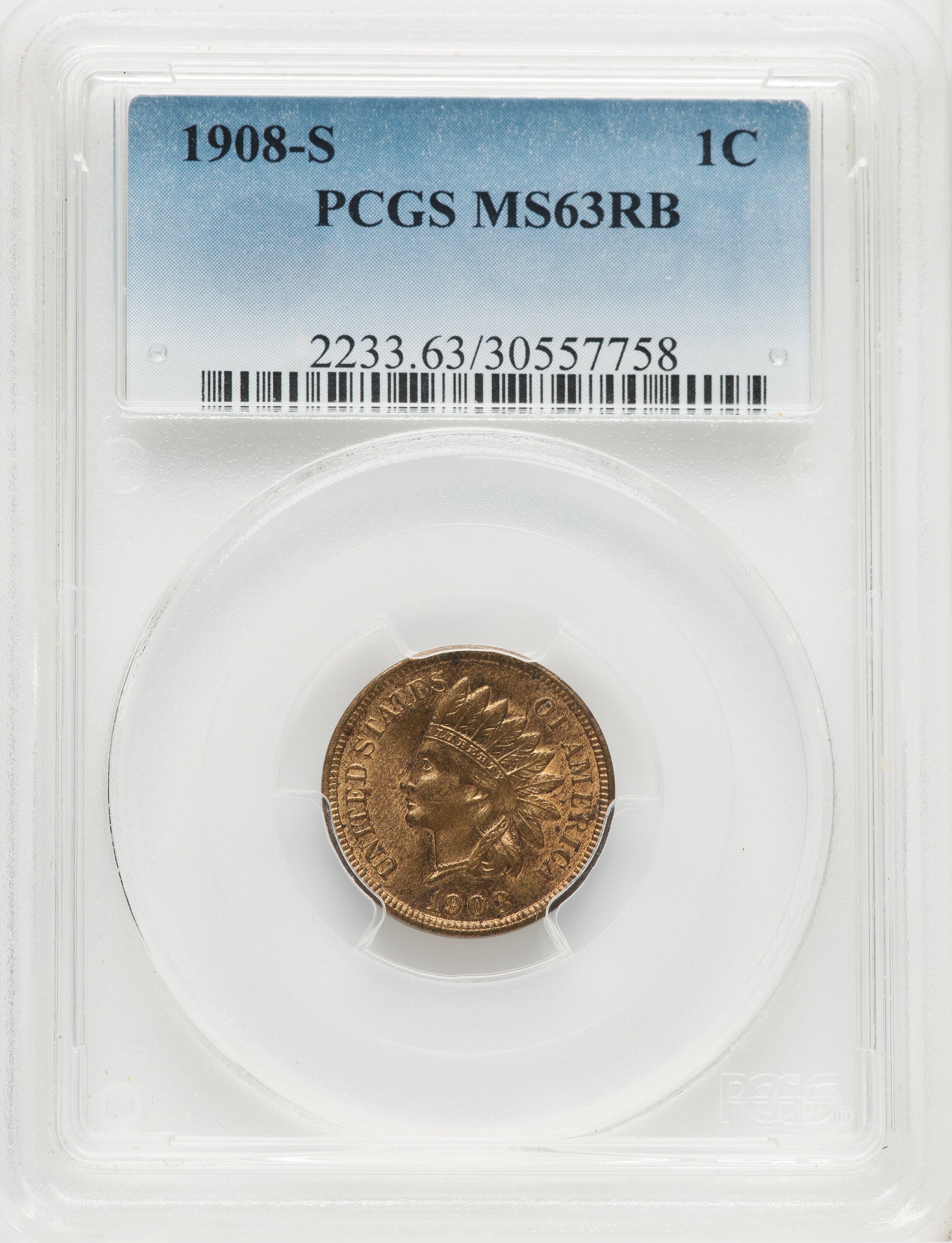 1908-S 1C, RB 63 PCGS