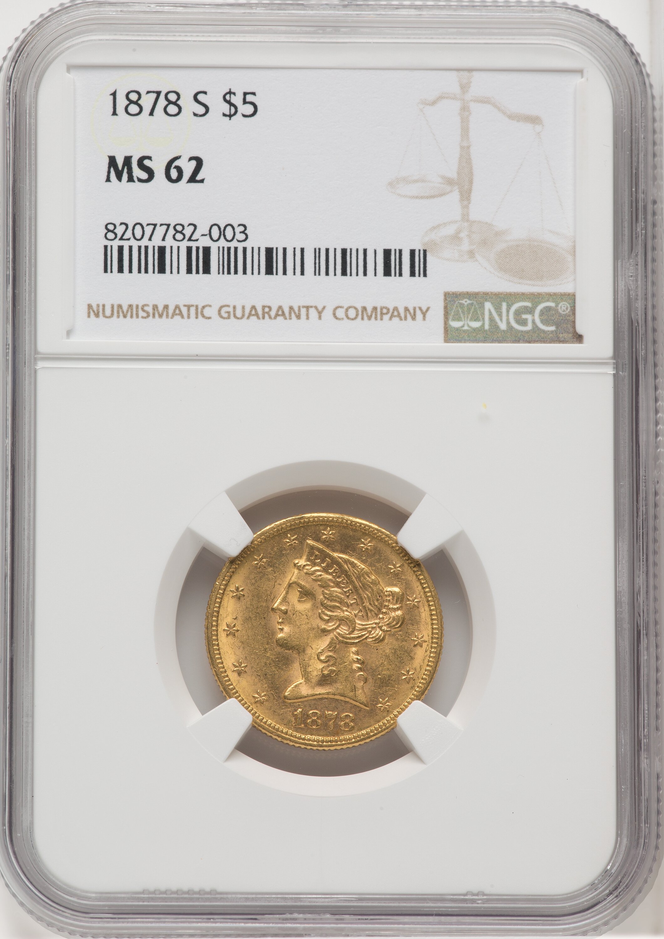 1878-S $5 62 NGC