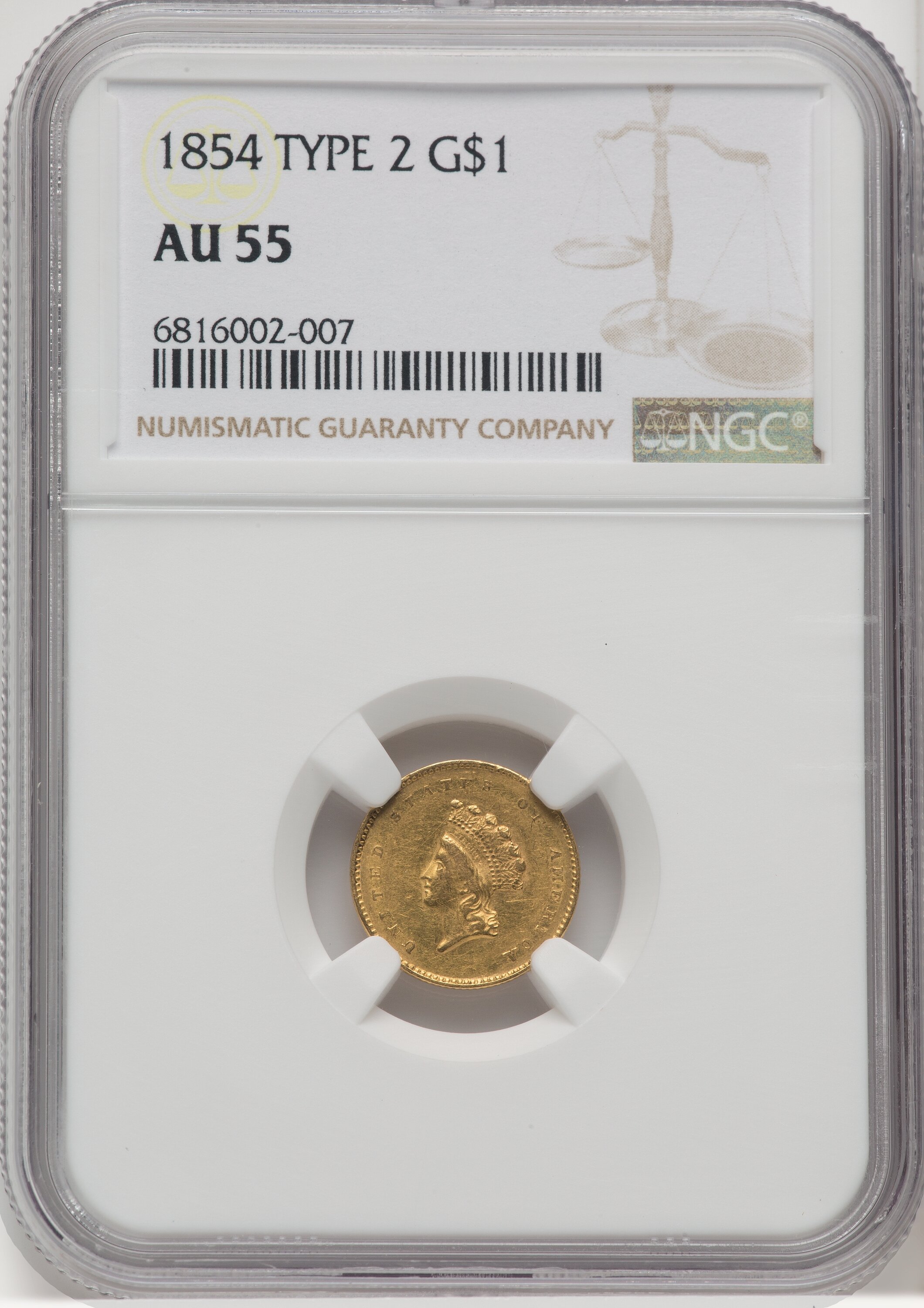 1854 G$1 Type Two 55 NGC