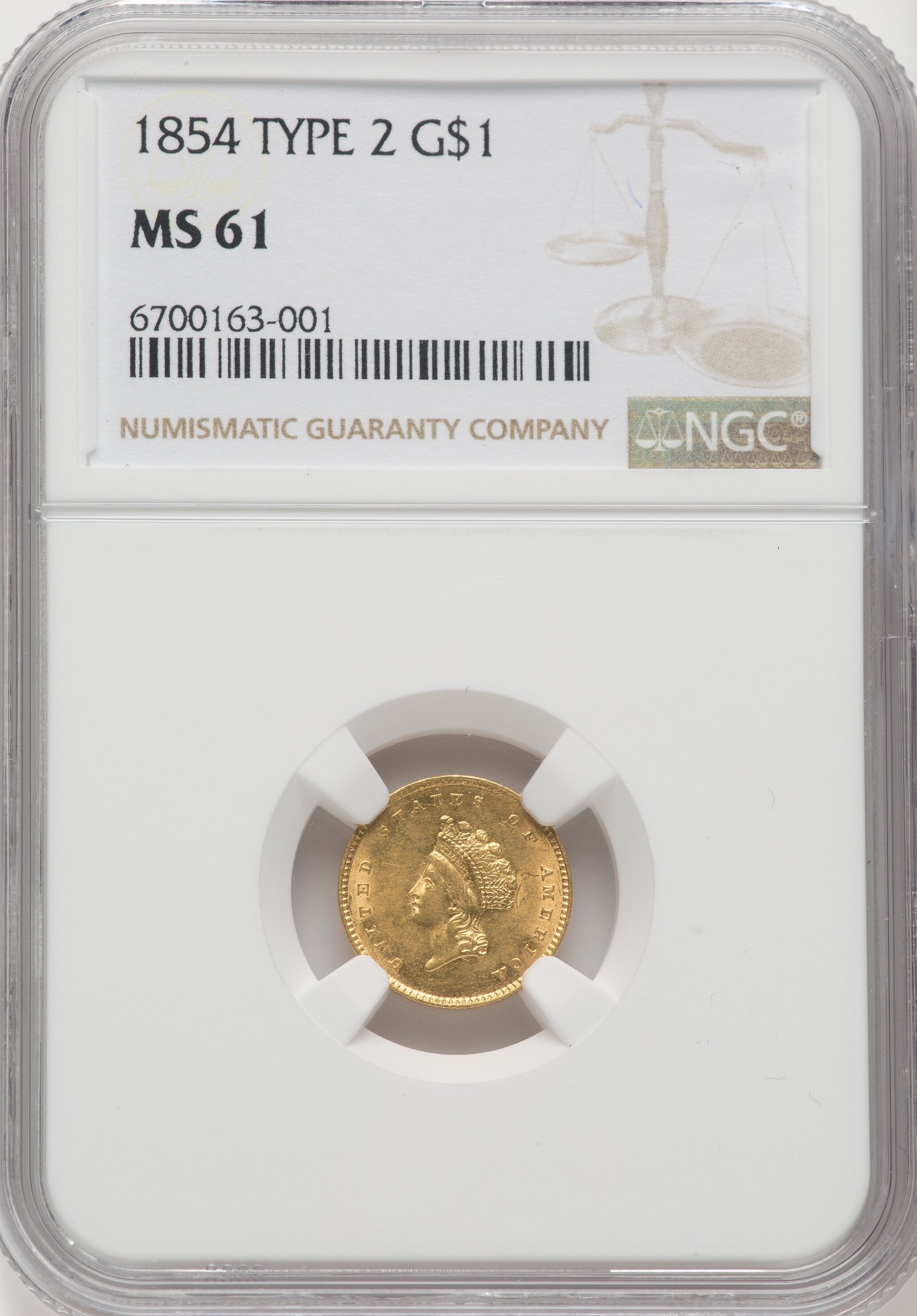 1854 G$1 Type Two 61 NGC