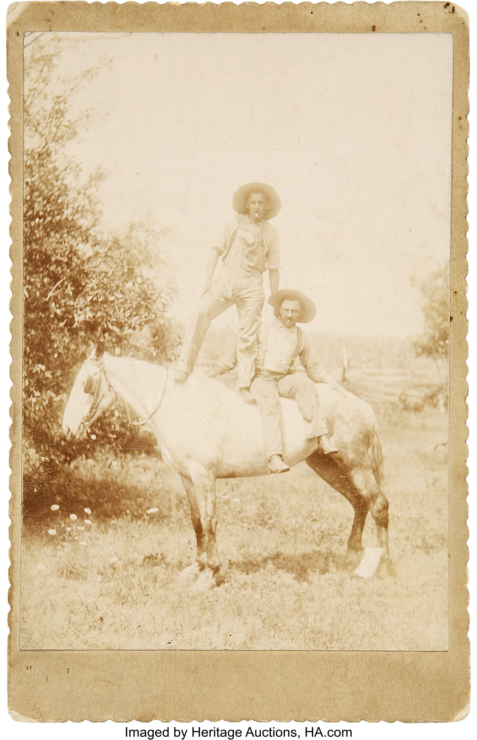 Cabinet Card of Two Men on One Horse.... Photography Cabinet Photos | Lot  #43501 | Heritage Auctions