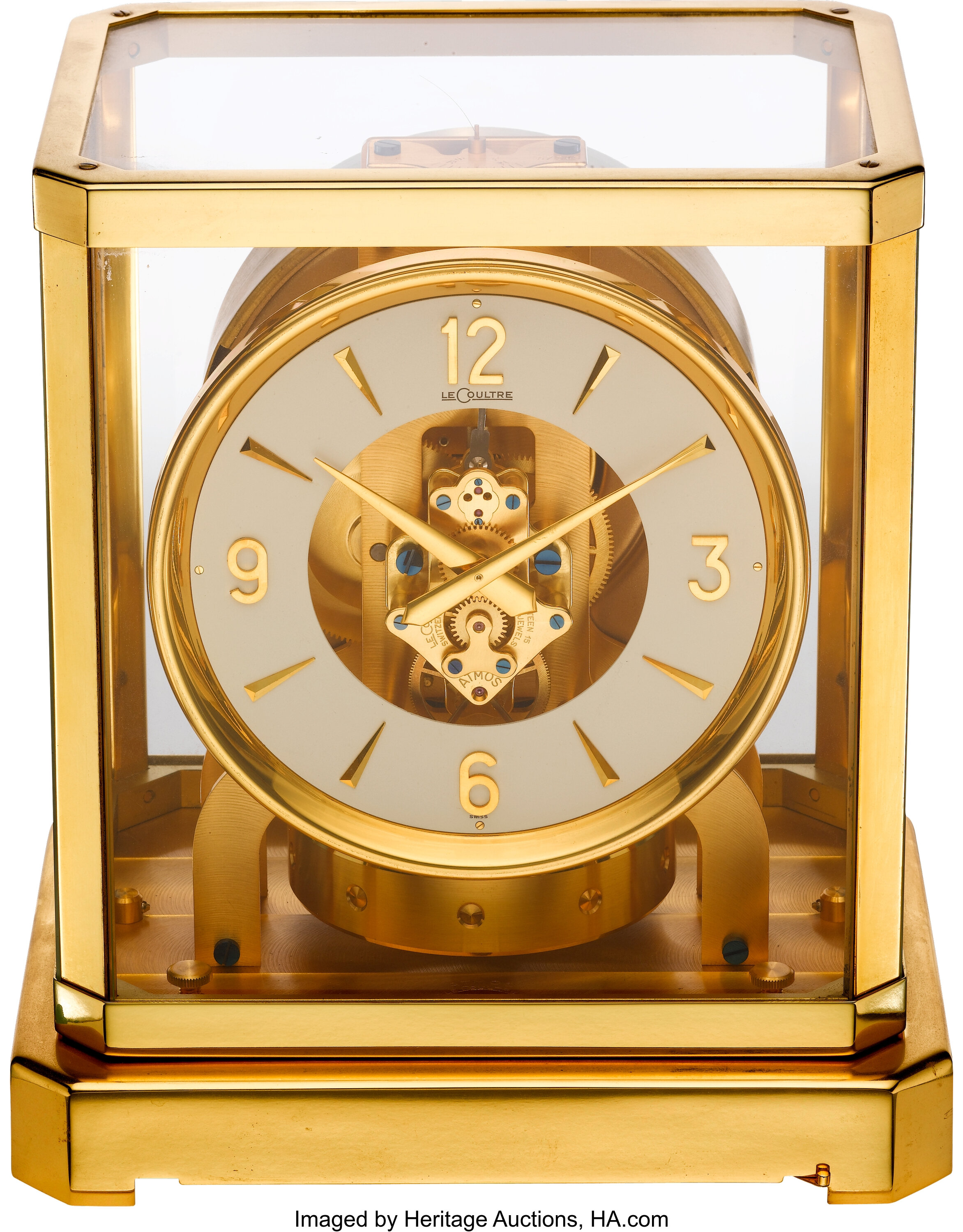 LeCoultre Fine Gilt Brass & Glass Perpetual Motion Atmos Clock, | Lot ...