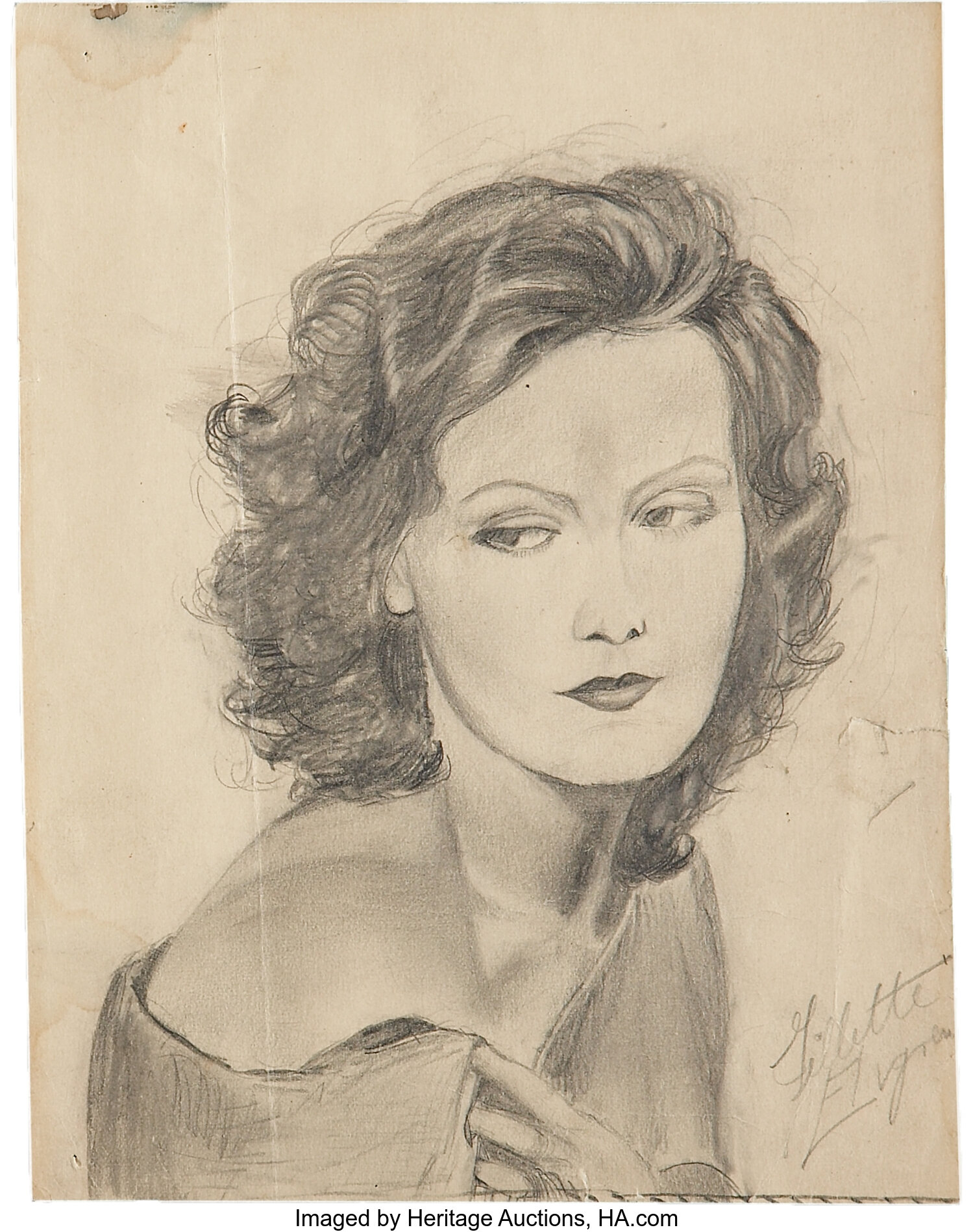 Greta Garbo Sketch by Gil Elvgren.... Movie/TV Memorabilia Original ...