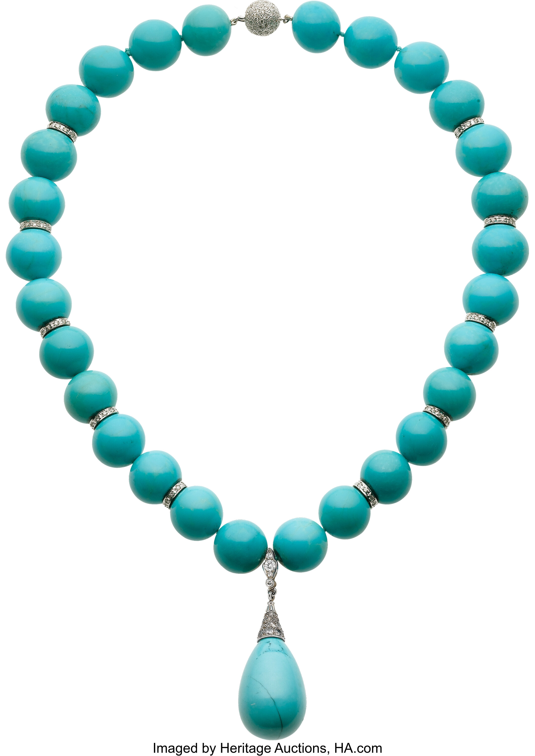 Turquoise, Diamond, White Gold Necklace. ... Estate Jewelry | Lot ...