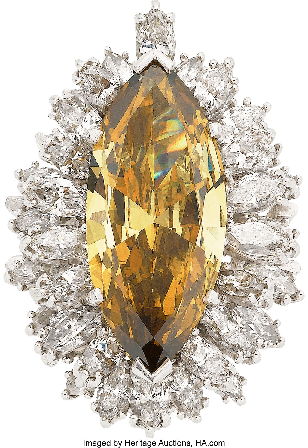 Fancy Deep Brownish-Yellow Diamond, Diamond, Platinum Ring-Dant. | Lot ...
