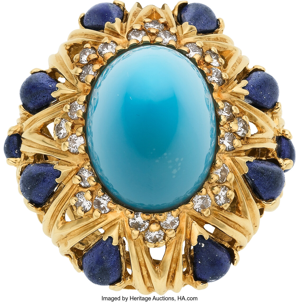 Turquoise, Lapis Lazuli, Diamond, Gold Ring. ... Estate Jewelry | Lot ...
