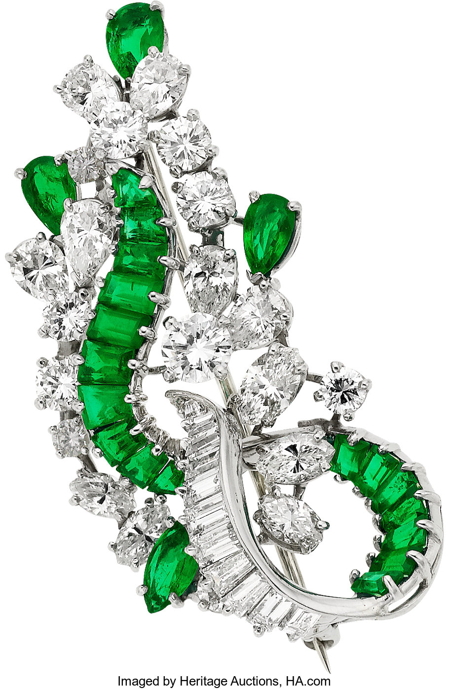 Diamond, Emerald, Platinum Brooch. ... Estate Jewelry Brooches - | Lot ...